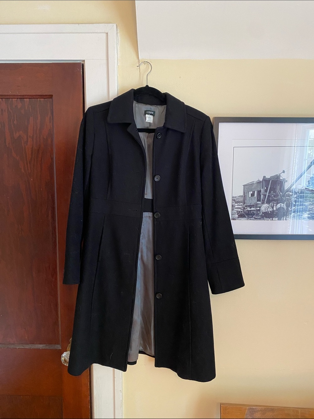 J. Crew 100% Wool Black Knee-Length Trench Coat